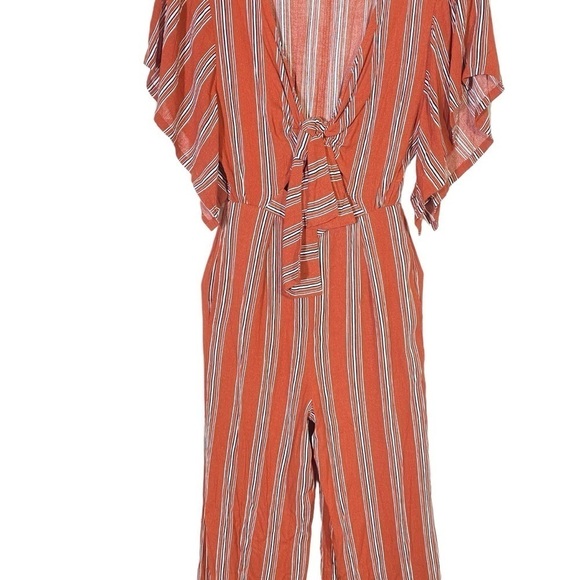 Audrey 3 Plus One Women S deep v-neck tie front flutter sleeve wide leg Jumpsuit - Picture 5 of 11